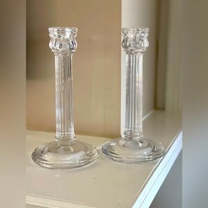 VINTAGE Pair of crystal ribbed candle holders